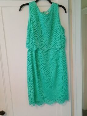 madison leigh Mint Lace Overlay Sleeveless Mini Dress